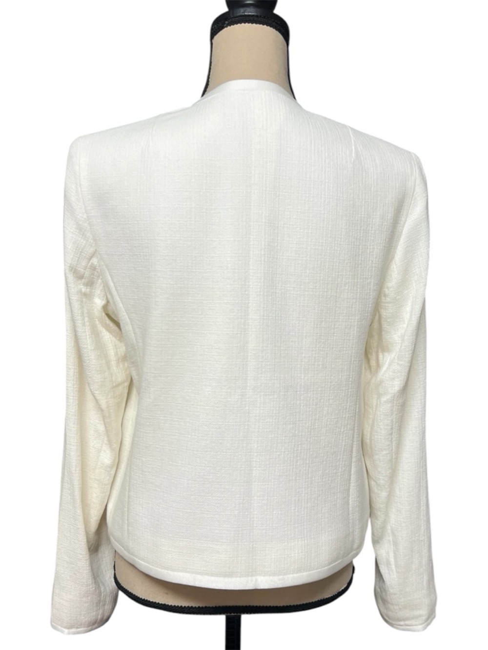 W By Worth Ivory Blazer Size 10 Womens Linen Blend Open Front Jacket Chic - Picture 4 of 8